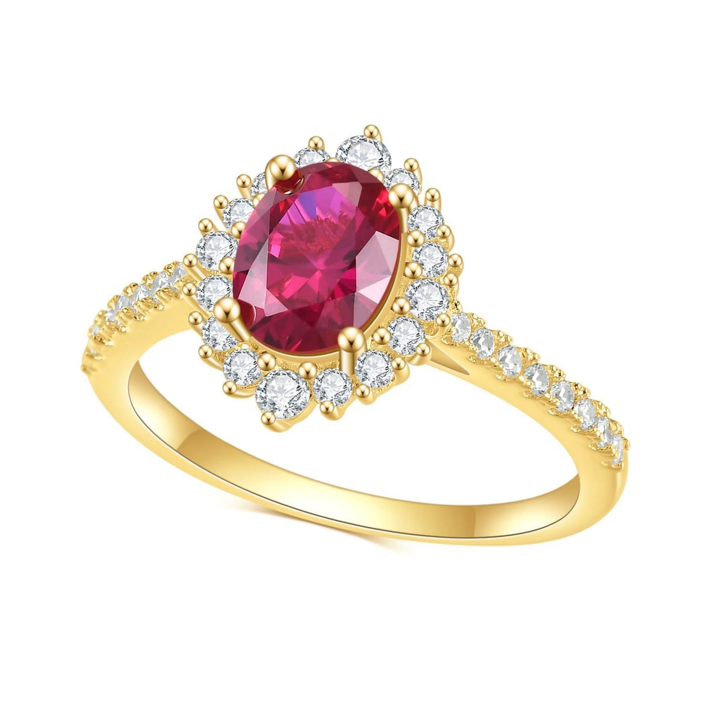 Oval cut Ruby halo ring